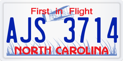 NC license plate AJS3714