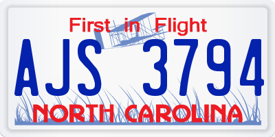 NC license plate AJS3794