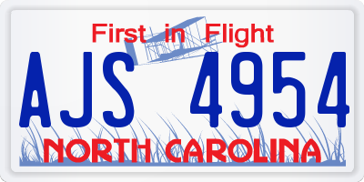 NC license plate AJS4954