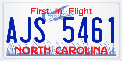 NC license plate AJS5461