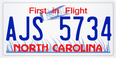 NC license plate AJS5734
