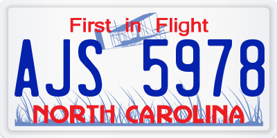 NC license plate AJS5978