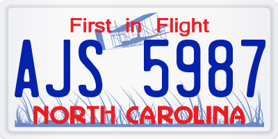 NC license plate AJS5987