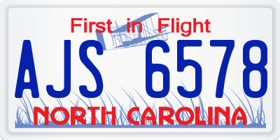 NC license plate AJS6578