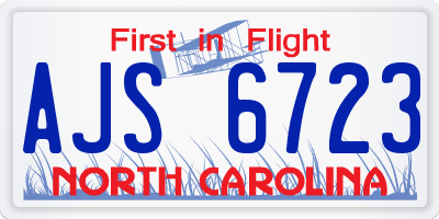 NC license plate AJS6723
