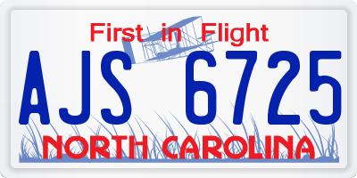 NC license plate AJS6725