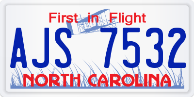 NC license plate AJS7532