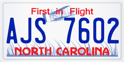 NC license plate AJS7602