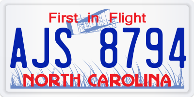 NC license plate AJS8794