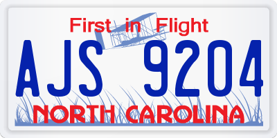 NC license plate AJS9204
