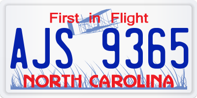 NC license plate AJS9365