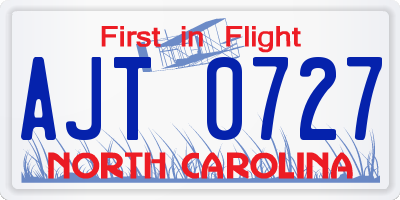 NC license plate AJT0727