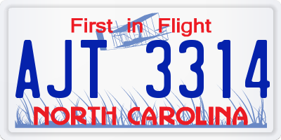 NC license plate AJT3314