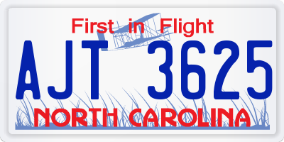 NC license plate AJT3625