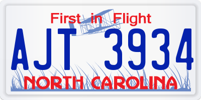 NC license plate AJT3934