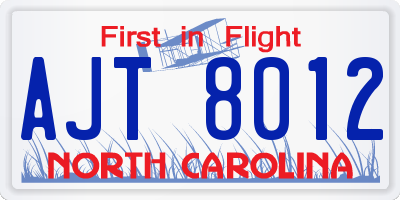 NC license plate AJT8012