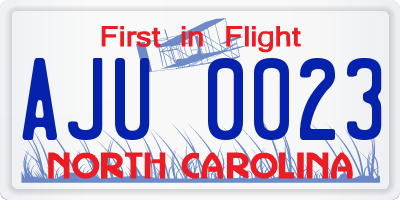 NC license plate AJU0023
