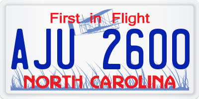 NC license plate AJU2600
