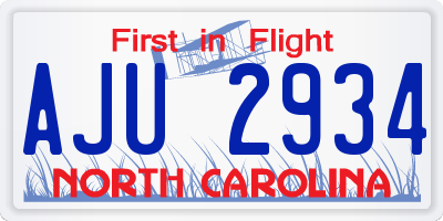 NC license plate AJU2934