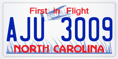 NC license plate AJU3009