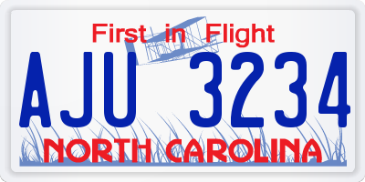 NC license plate AJU3234