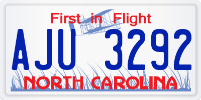 NC license plate AJU3292