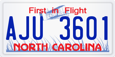 NC license plate AJU3601