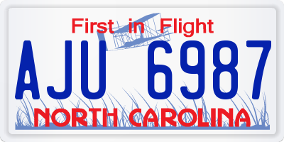 NC license plate AJU6987