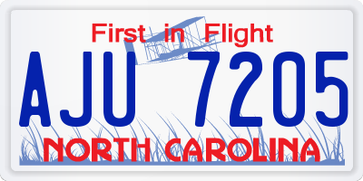 NC license plate AJU7205