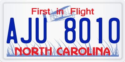 NC license plate AJU8010