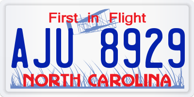NC license plate AJU8929