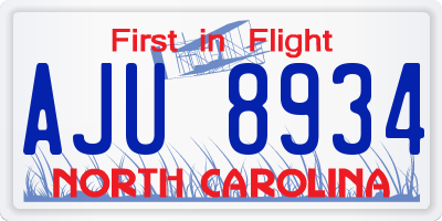NC license plate AJU8934