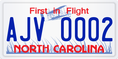 NC license plate AJV0002