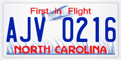 NC license plate AJV0216