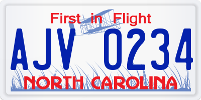 NC license plate AJV0234
