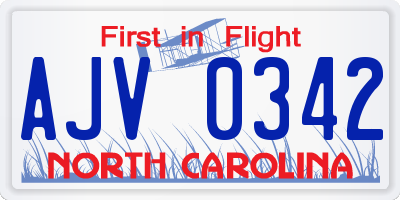 NC license plate AJV0342