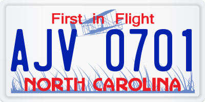 NC license plate AJV0701