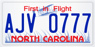 NC license plate AJV0777