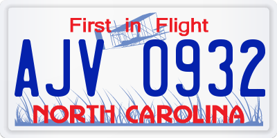 NC license plate AJV0932