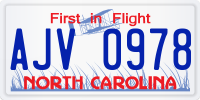 NC license plate AJV0978