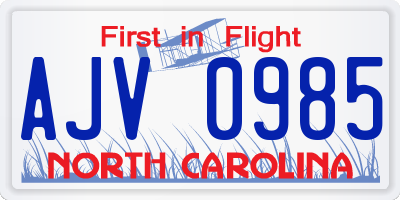 NC license plate AJV0985