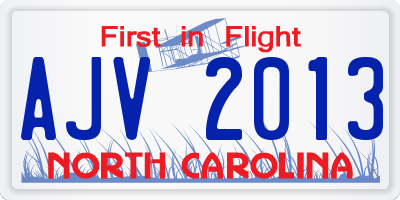 NC license plate AJV2013