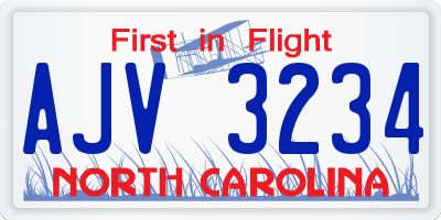 NC license plate AJV3234