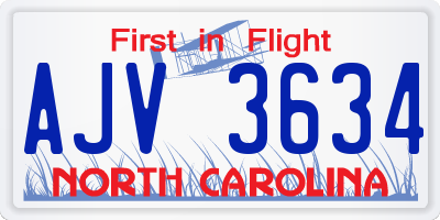 NC license plate AJV3634