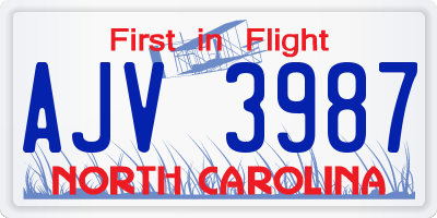 NC license plate AJV3987