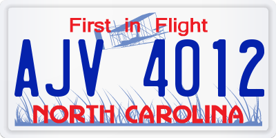 NC license plate AJV4012