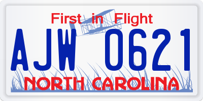 NC license plate AJW0621