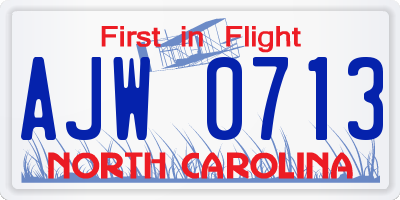 NC license plate AJW0713