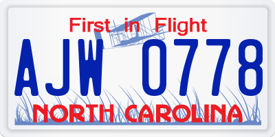NC license plate AJW0778