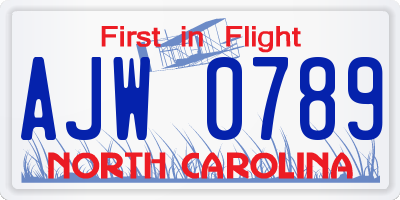 NC license plate AJW0789